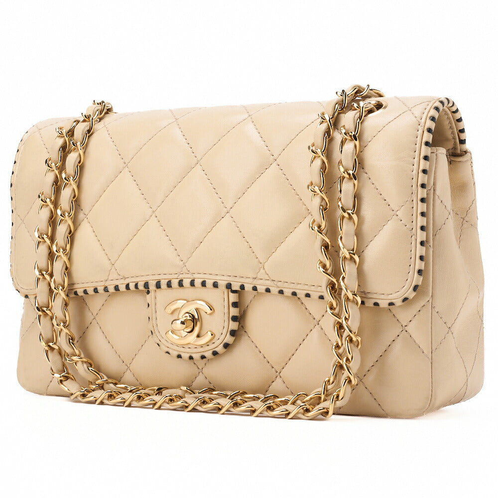 Pre-Owned Chain Shoulder Bag Matelasse Lammleder Beige Goldfarbene Hardware Pre-Owned