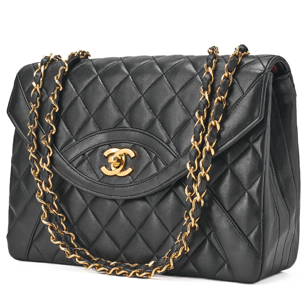 Pre-Owned Schultertasche, Matelassé-Drehverschluss, Lammleder, Schwarz, Goldfarbene Metallteile, Pre-Owned