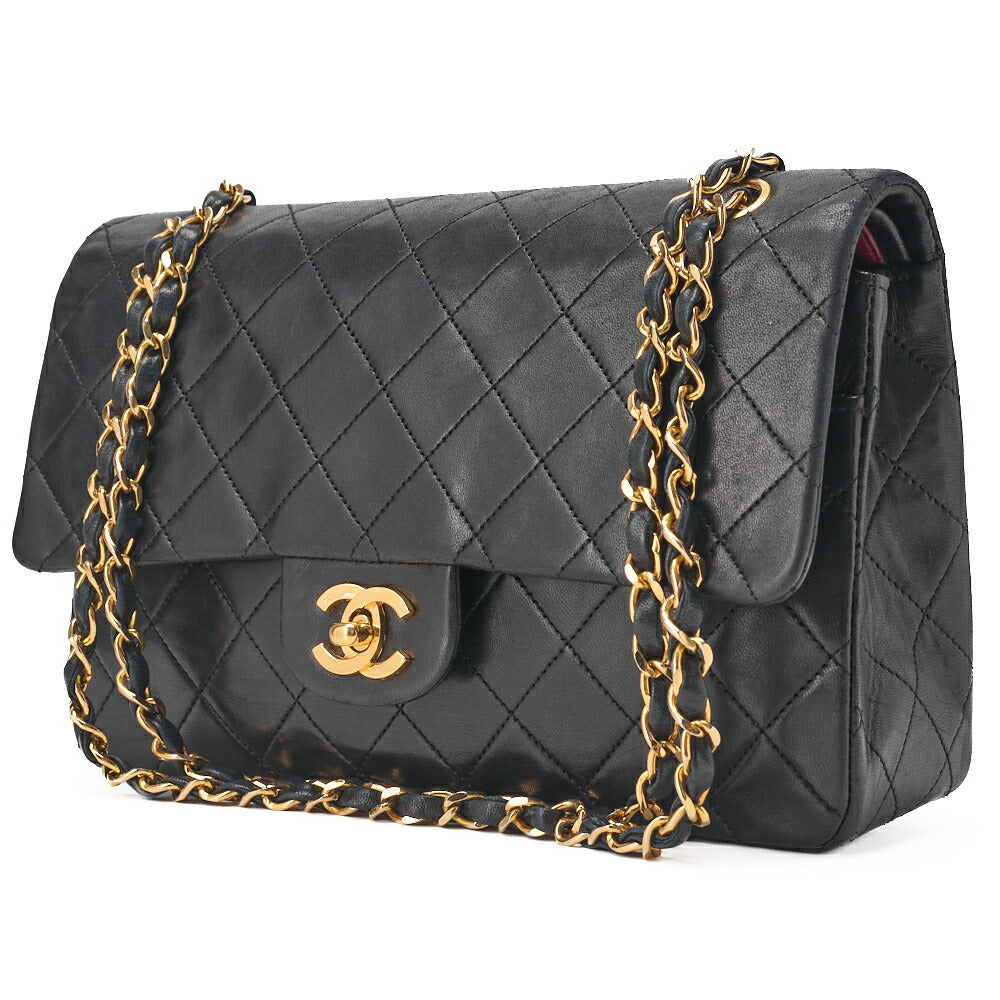Pre-Owned Chain Shoulder Bag Matelassé Lammleder Schwarz Goldfarbene Hardware Pre-Owned