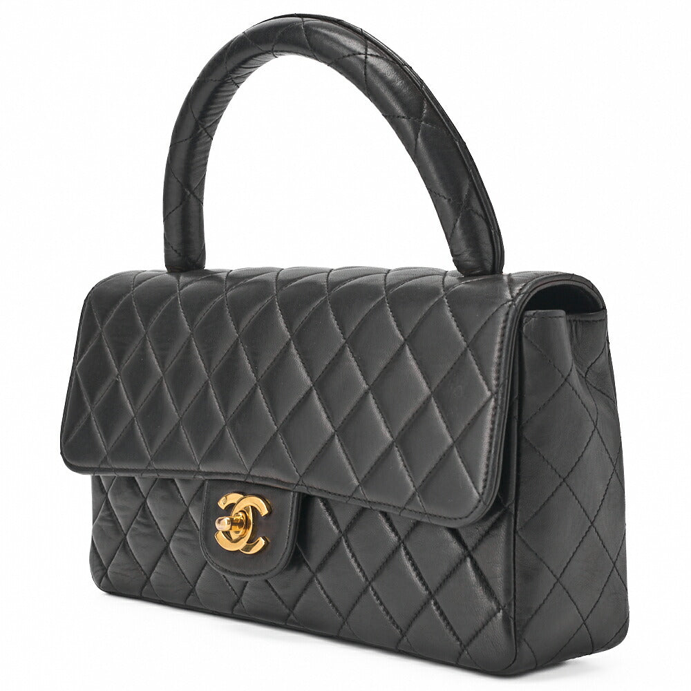 Gebrauchte Handtasche Matelassé Coco Griff Lammleder Schwarz Goldfarbene Hardware Gebraucht