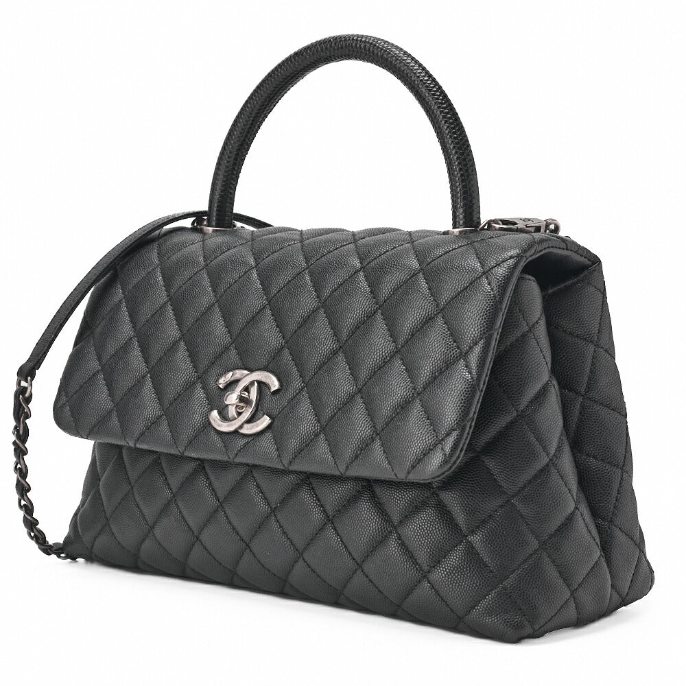 Pre-Owned Schultertasche Matelasse Coco Handle 2WAY Caviar Skin Schwarz Silberfarbene Hardware Pre-Owned