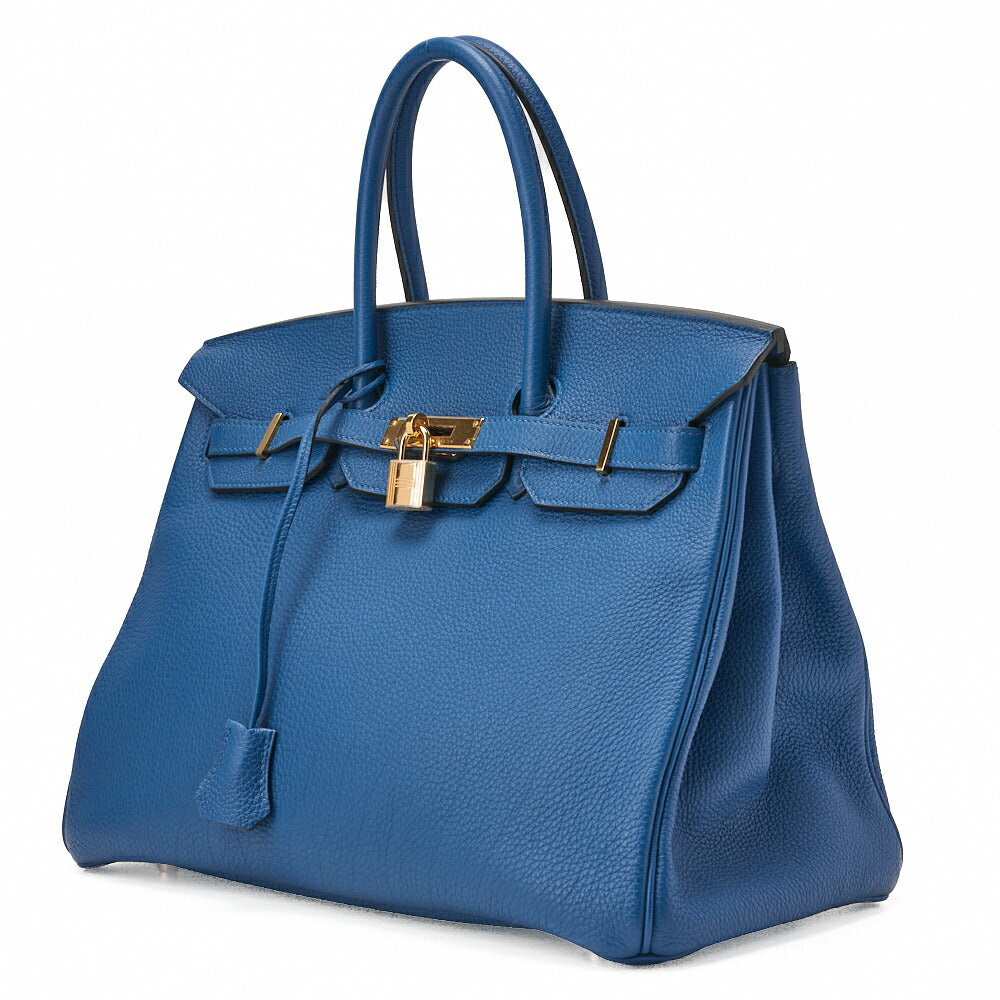 Gebrauchte Birkin 35 Handtasche Tryon Clément Leder Blau Izmir Goldfarbene Hardware Gebraucht