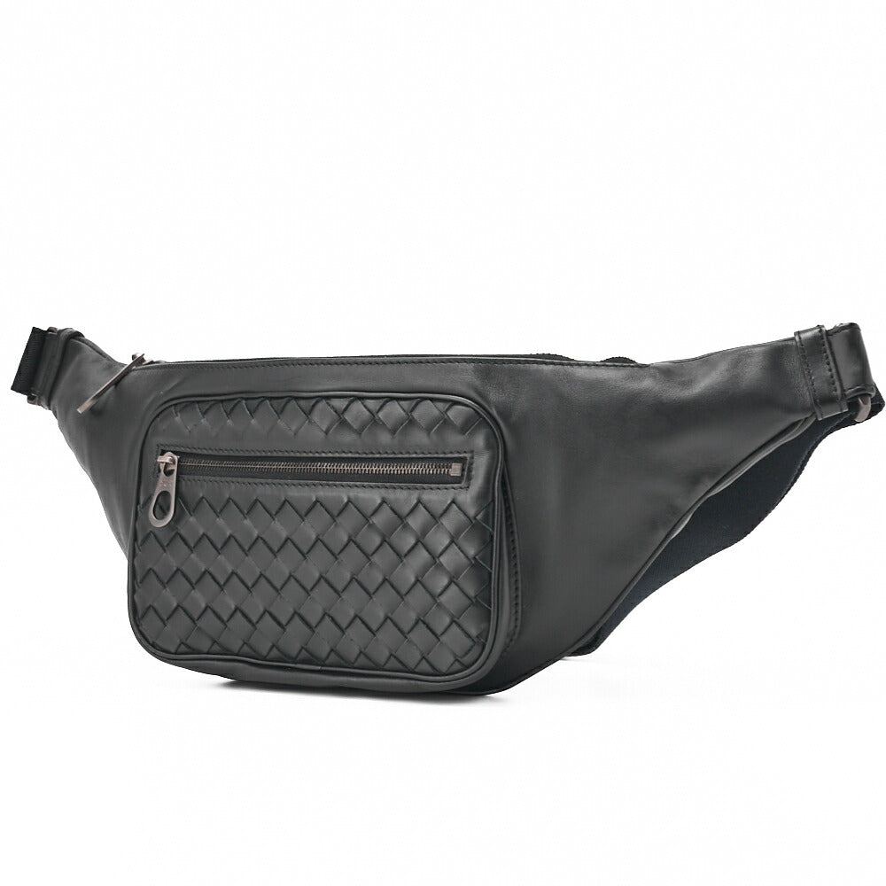Gebrauchte Veneta Messenger Bag Hüfttasche Intrecciato Lammleder Schwarz Goldfarbene Hardware Gebraucht
