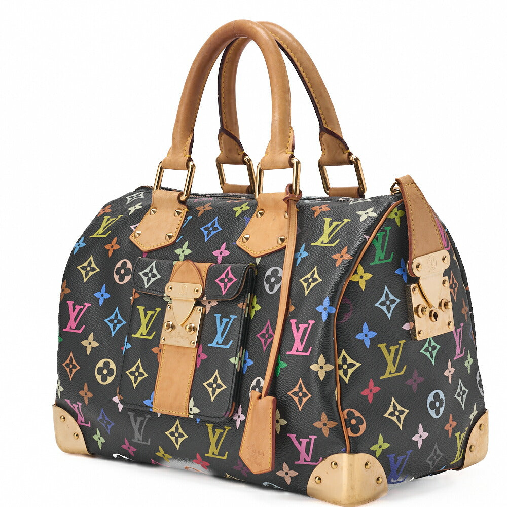 Gebrauchte Vuitton Handtasche Speedy 30 Monogram Multicolor Canvas Schwarz Goldfarbene Hardware Gebraucht
