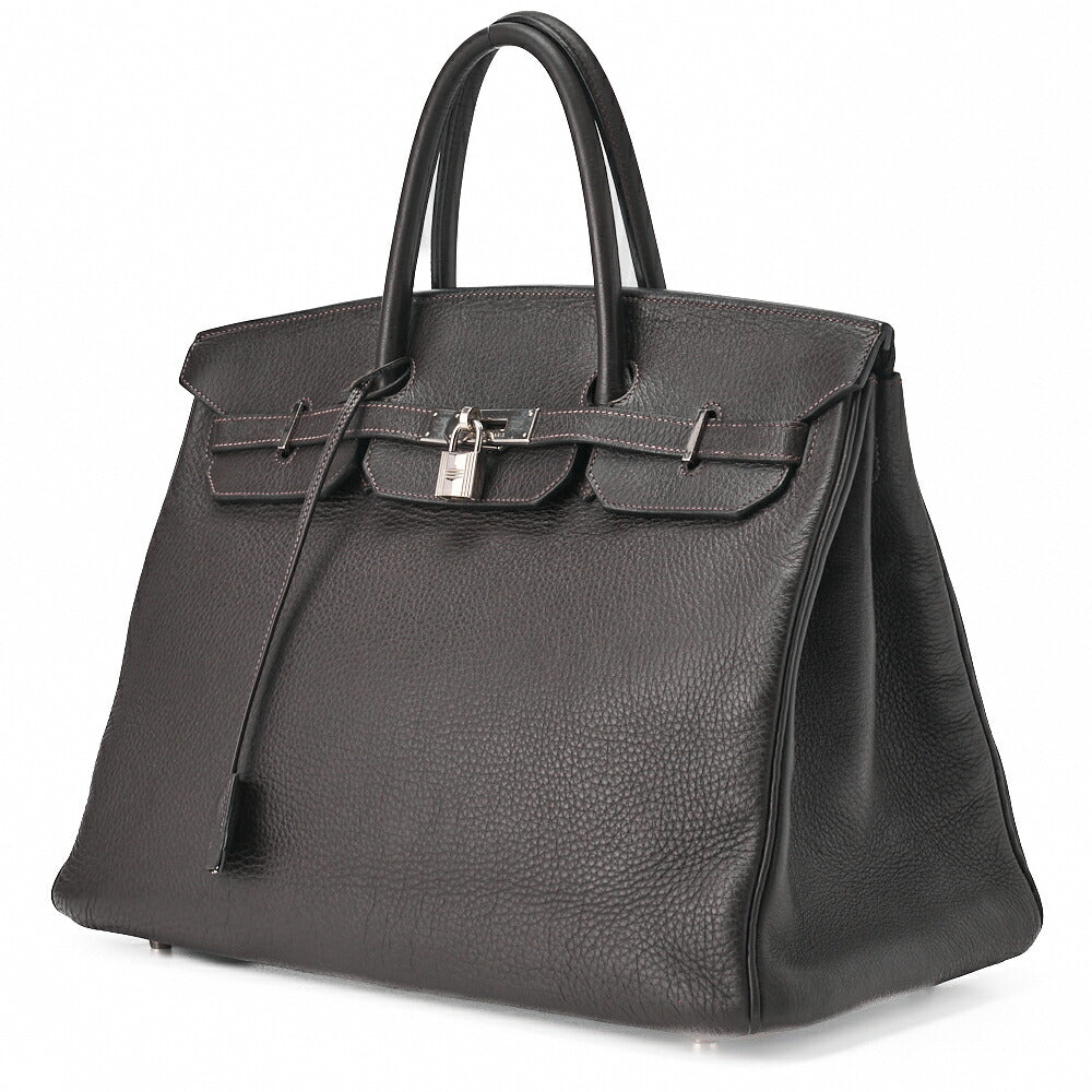 Gebrauchte Birkin 40 Handtasche Tryon Clemence Braun Silberfarbene Hardware Gebraucht