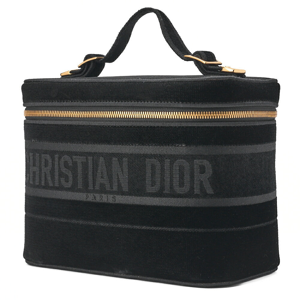 Gebrauchte Handtasche Vanity Velour Schwarz Goldfarbene Hardware Gebraucht