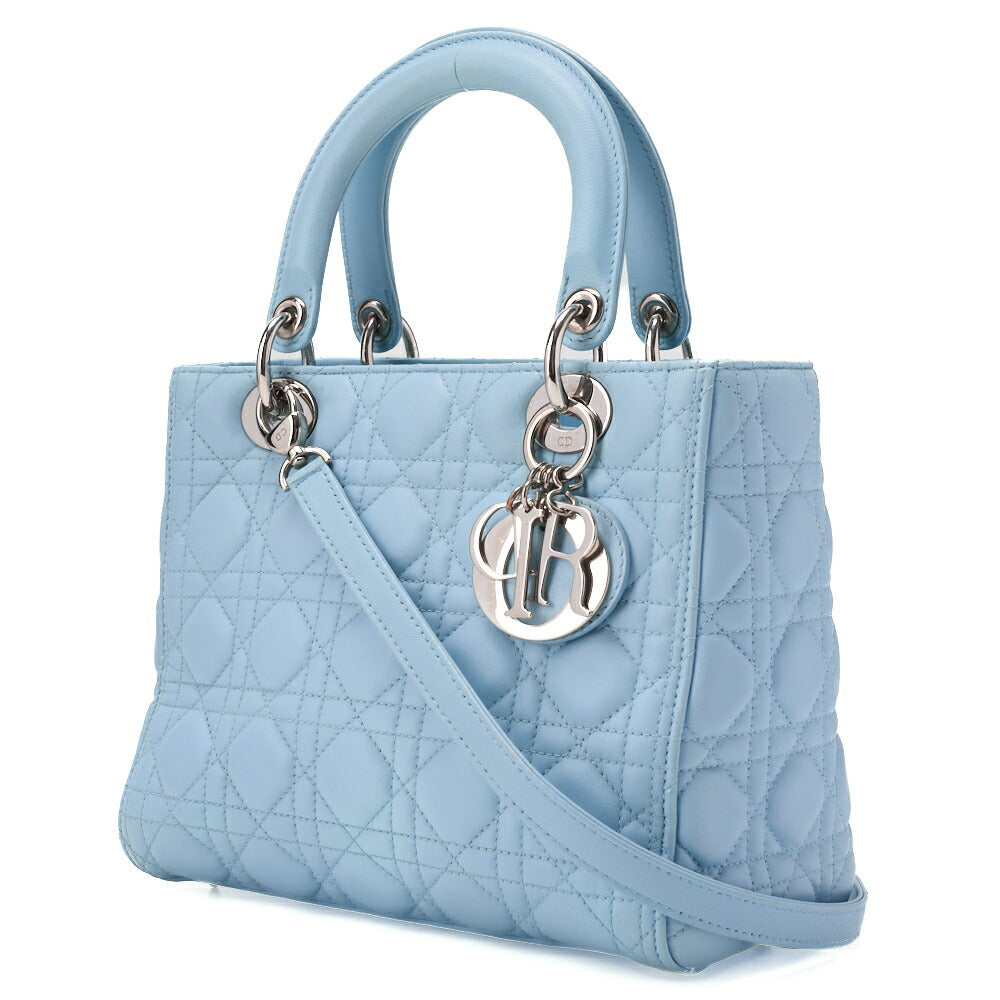 Gebrauchte Lady Cannage 2WAY Handtasche Lammleder Hellblau Silberfarbene Hardware Gebraucht