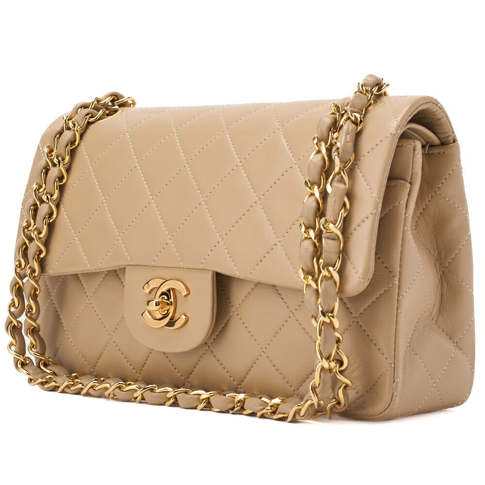 Pre-Owned Schultertasche Matelassé Doppelklappe Lammleder Beige Goldfarbene Hardware Pre-Owned