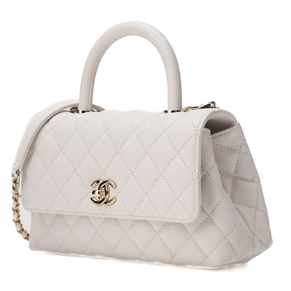 Pre-Owned Schultertasche Handtasche Matelasse Coco Handle 2WAY Caviar Skin Weiß Goldfarbene Hardware Pre-Owned