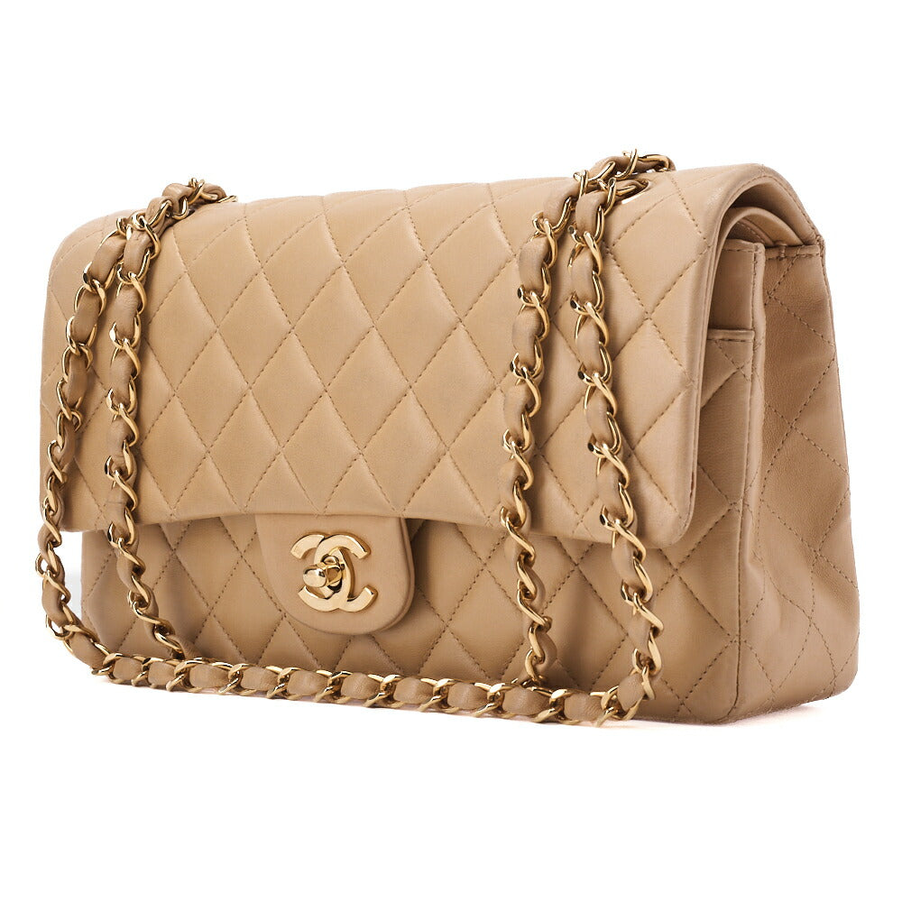 Pre-Owned Schultertasche Matelassé Doppelklappe Lammleder Beige Goldfarbene Hardware Pre-Owned