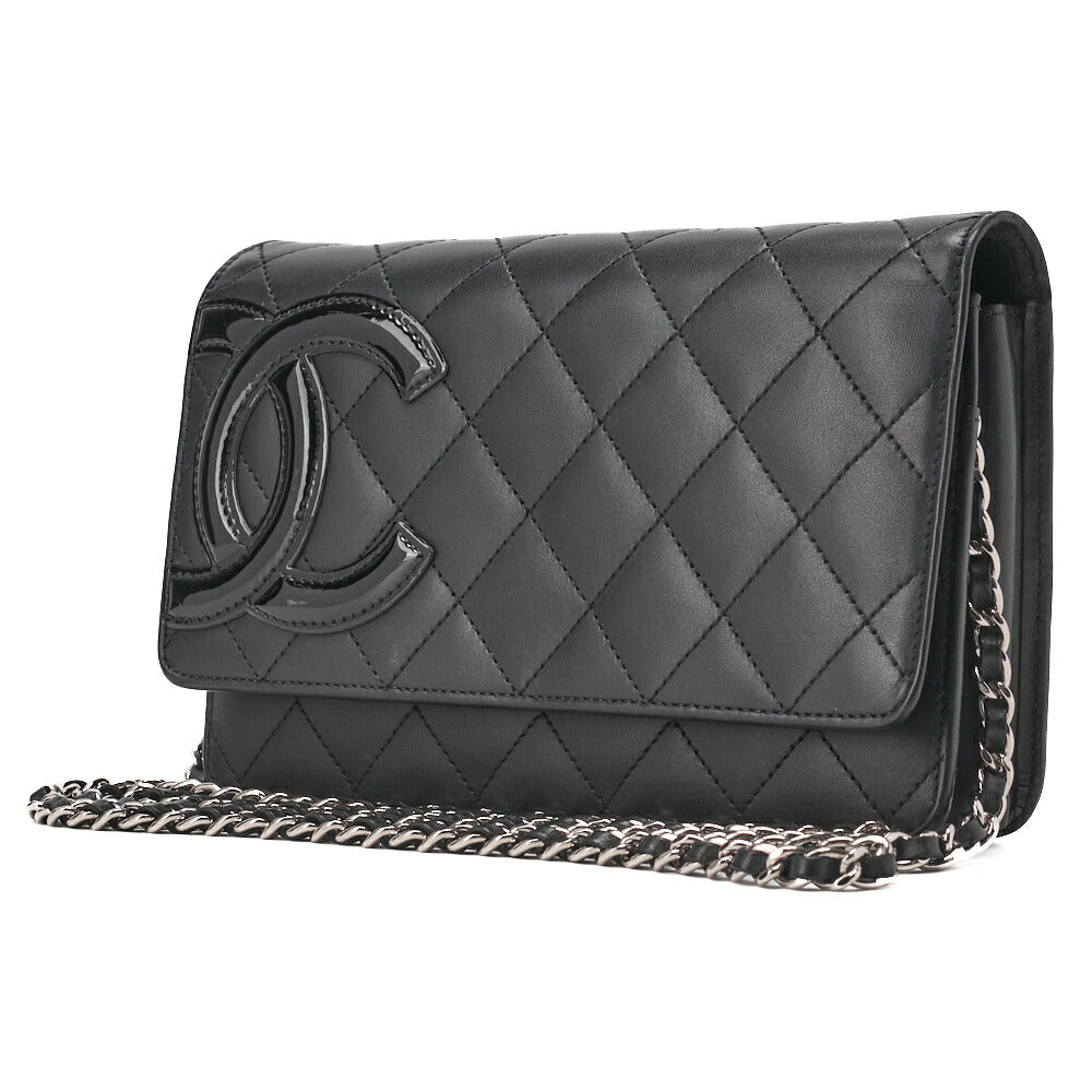 Gebrauchte Geldbörse mit Kette, Cambon Line, Kalbsleder, Schwarz, silberfarbene Metallteile, gebraucht