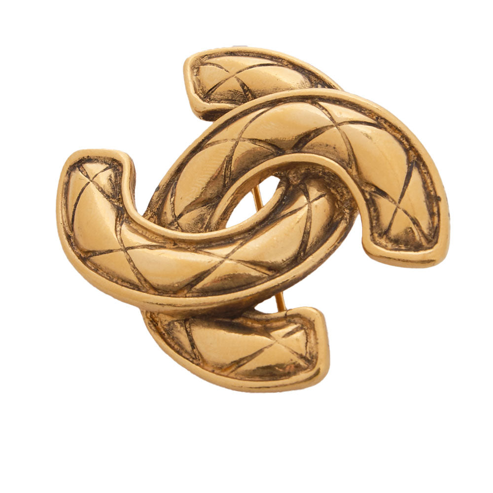 Gebrauchte Brosche, Coco Mark, Matelassé, vergoldet, Gold, goldfarbene Hardware, gebraucht