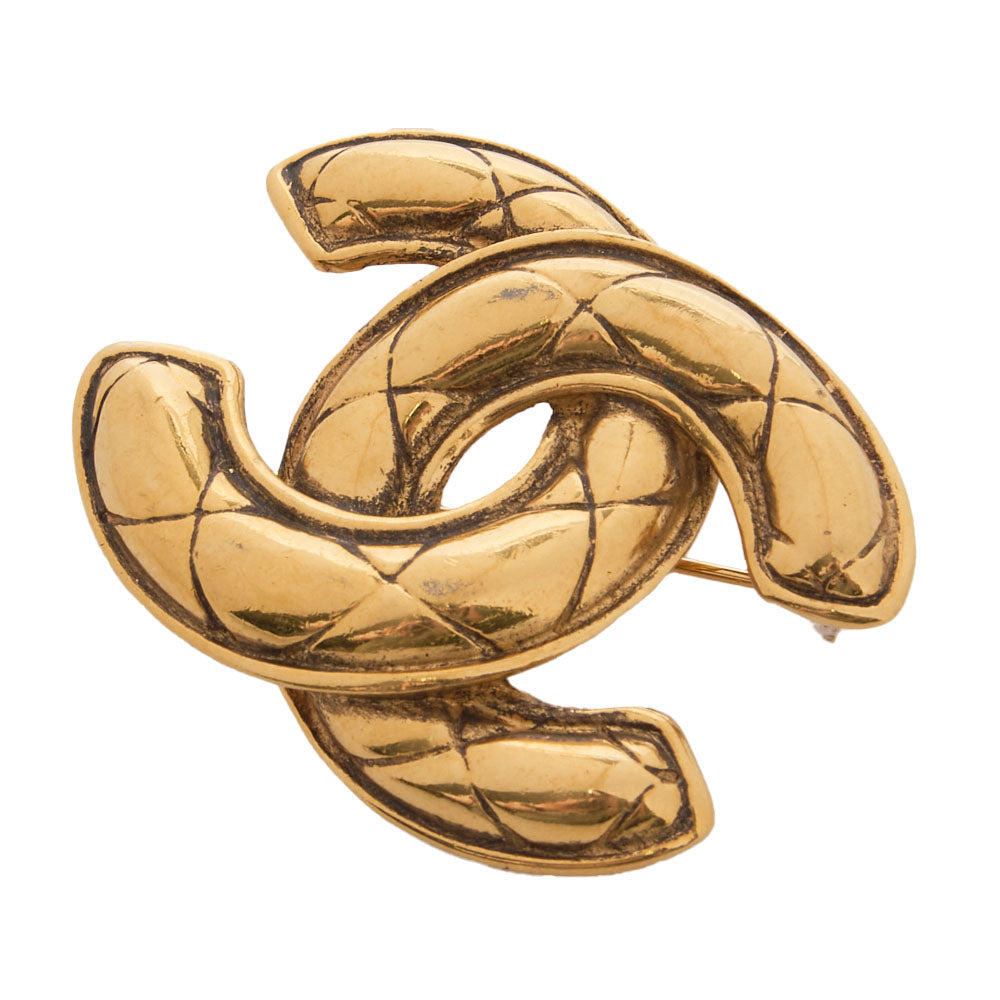 Gebrauchte Brosche, Coco Mark, Matelassé, vergoldet, Gold, goldfarbene Hardware, gebraucht