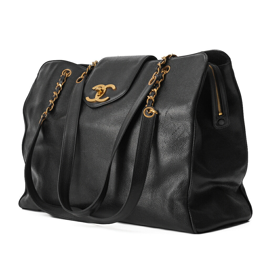 Pre-Owned Schultertasche Supermodel Doppelkette Schulter Caviar Skin Schwarz Goldfarbene Hardware Pre-Owned