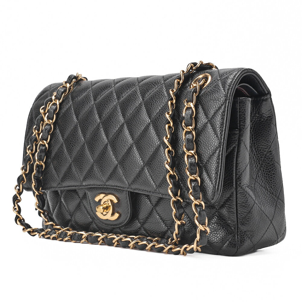 Pre-Owned Kette Schultertasche Matelassé Doppelklappe Kaviar Haut Schwarz Gold-Ton Hardware Pre-Owned