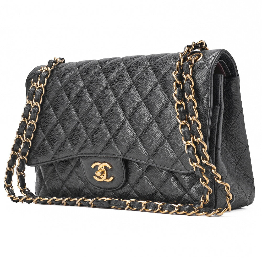 Pre-Owned Chain Shoulder Bag Deca Matelasse Caviar Skin Schwarz Silberfarbene Hardware Pre-Owned