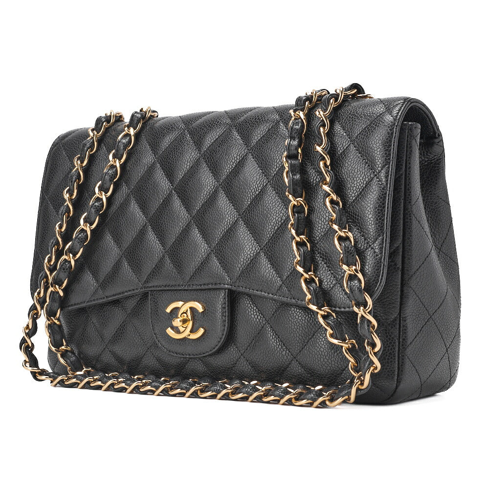 Pre-Owned Chain Shoulder Bag Big Matelassé Caviar Skin Schwarz Silberfarbene Hardware Pre-Owned