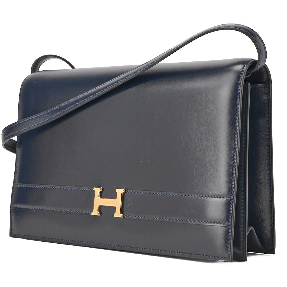 Pre-Owned Umhängetasche Annie Push Lock Box Kalbsleder Navy Gold-Tone Hardware Pre-Owned