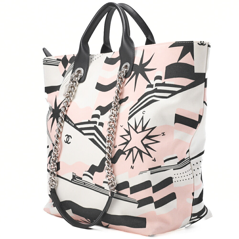 Gebrauchte Schultertasche Cruise Line Coco Charm Canvas Mehrfarbig Silberfarbene Hardware Gebraucht