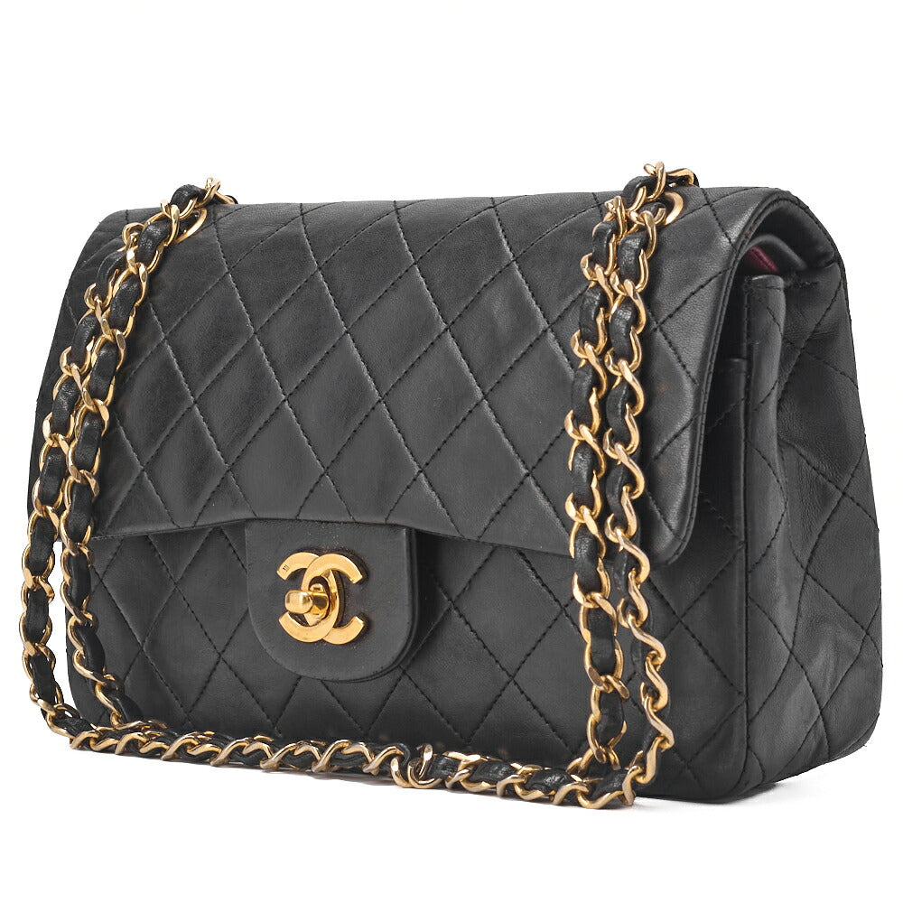 Pre-Owned Kette Schultertasche Matelassé Doppelklappe Lammleder Beige Goldfarbene Hardware Pre-Owned