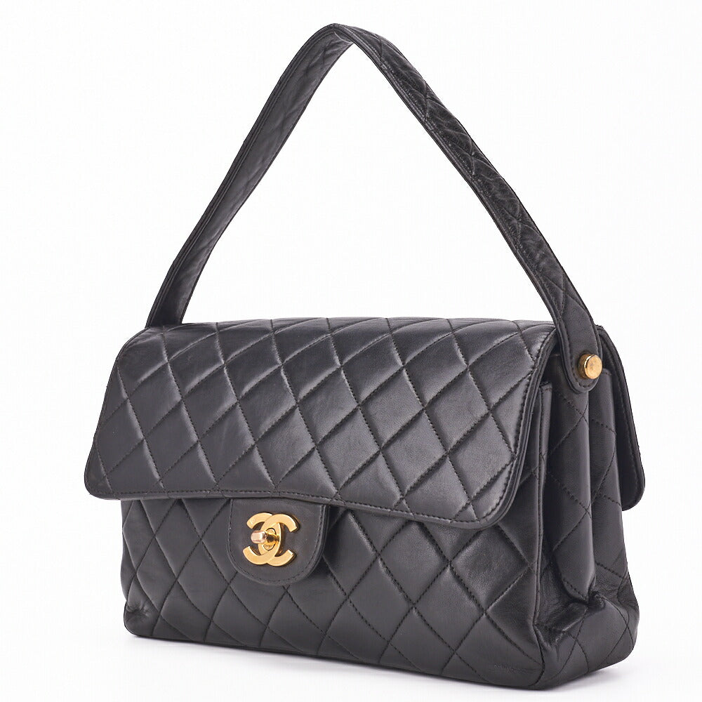 Pre-Owned Handtasche Matelassé One Shoulder Bag Lammleder Schwarz Goldfarbene Hardware Pre-Owned