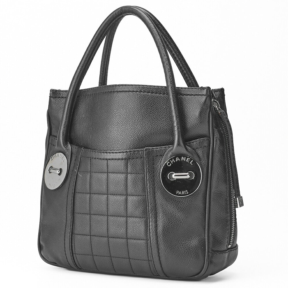Gebrauchte Handtasche Chocolate Bar Logo Caviar Skin Schwarz Silberfarbene Hardware Gebraucht