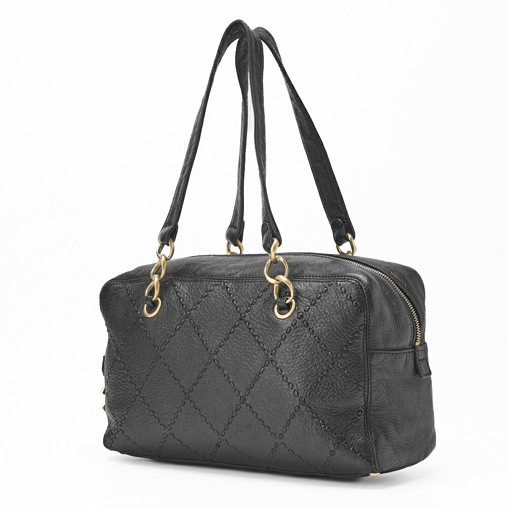 Pre-Owned Umhängetasche Ultra Stitch Chain Tote Leder Schwarz Goldfarbene Hardware Pre-Owned