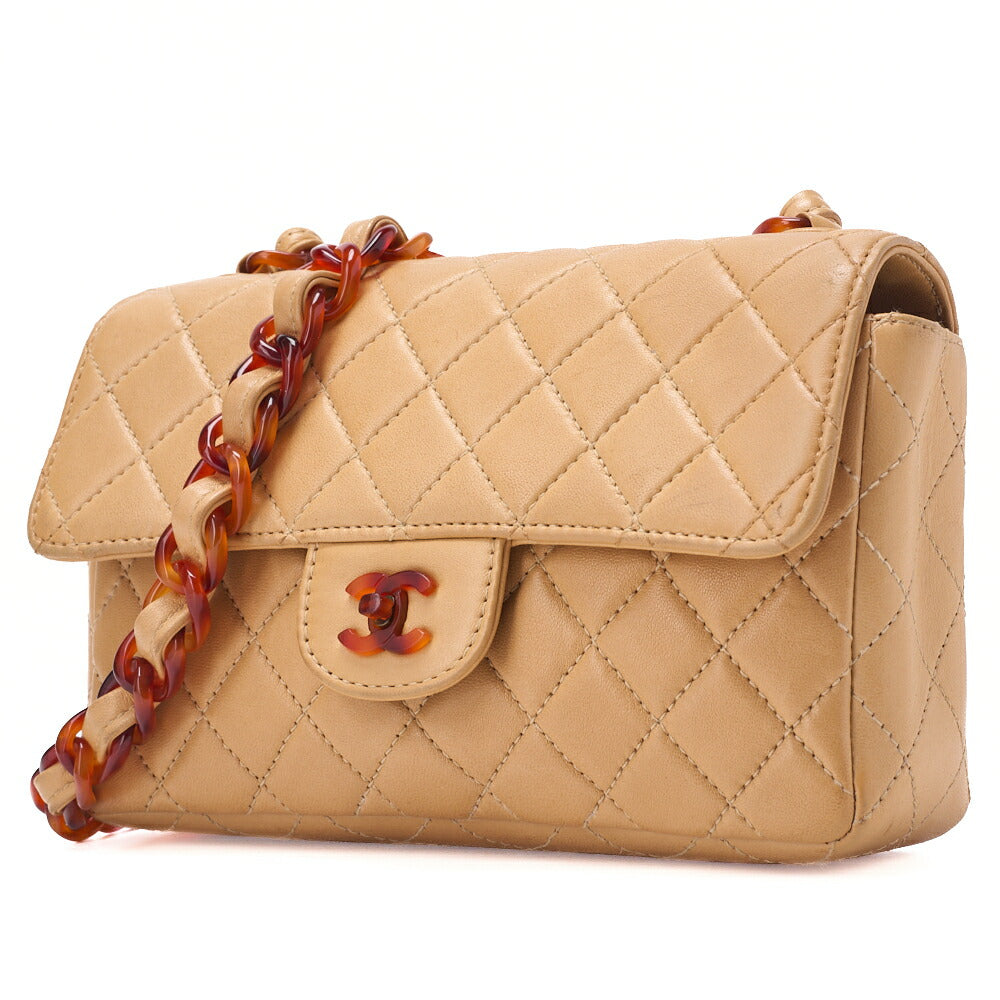 Pre-Owned Schultertasche Matelassé Lammleder Schildpatt Muster Beige Goldfarbene Hardware Pre-Owned