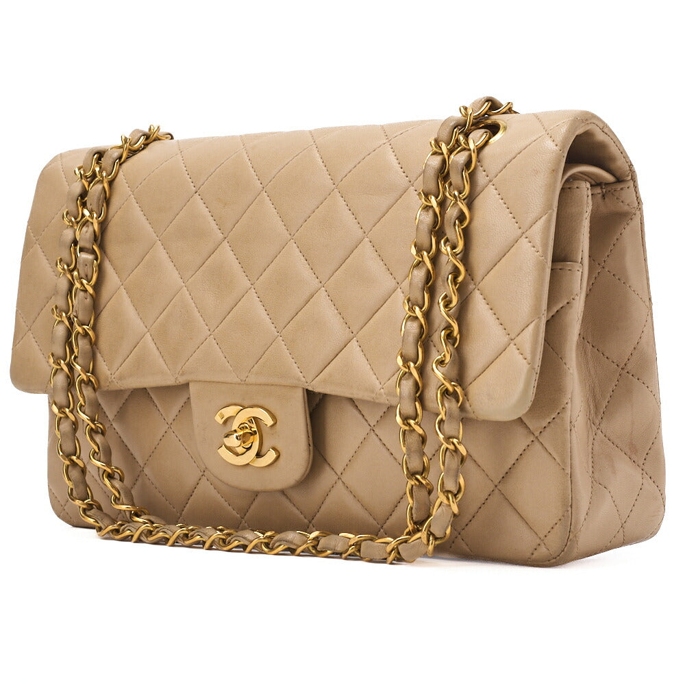 Pre-Owned Chain Shoulder Bag Matelasse Lammleder Beige Goldfarbene Hardware Pre-Owned