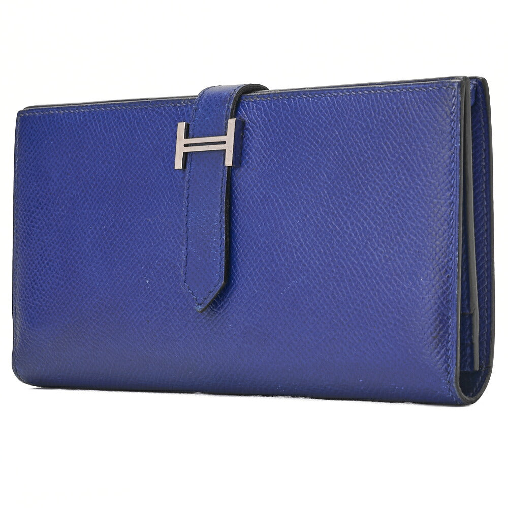 Gebrauchte Bearn Soufflet Bi-fold Long Wallet Epson Blue Electric Gold-Tone Hardware Gebrauchte