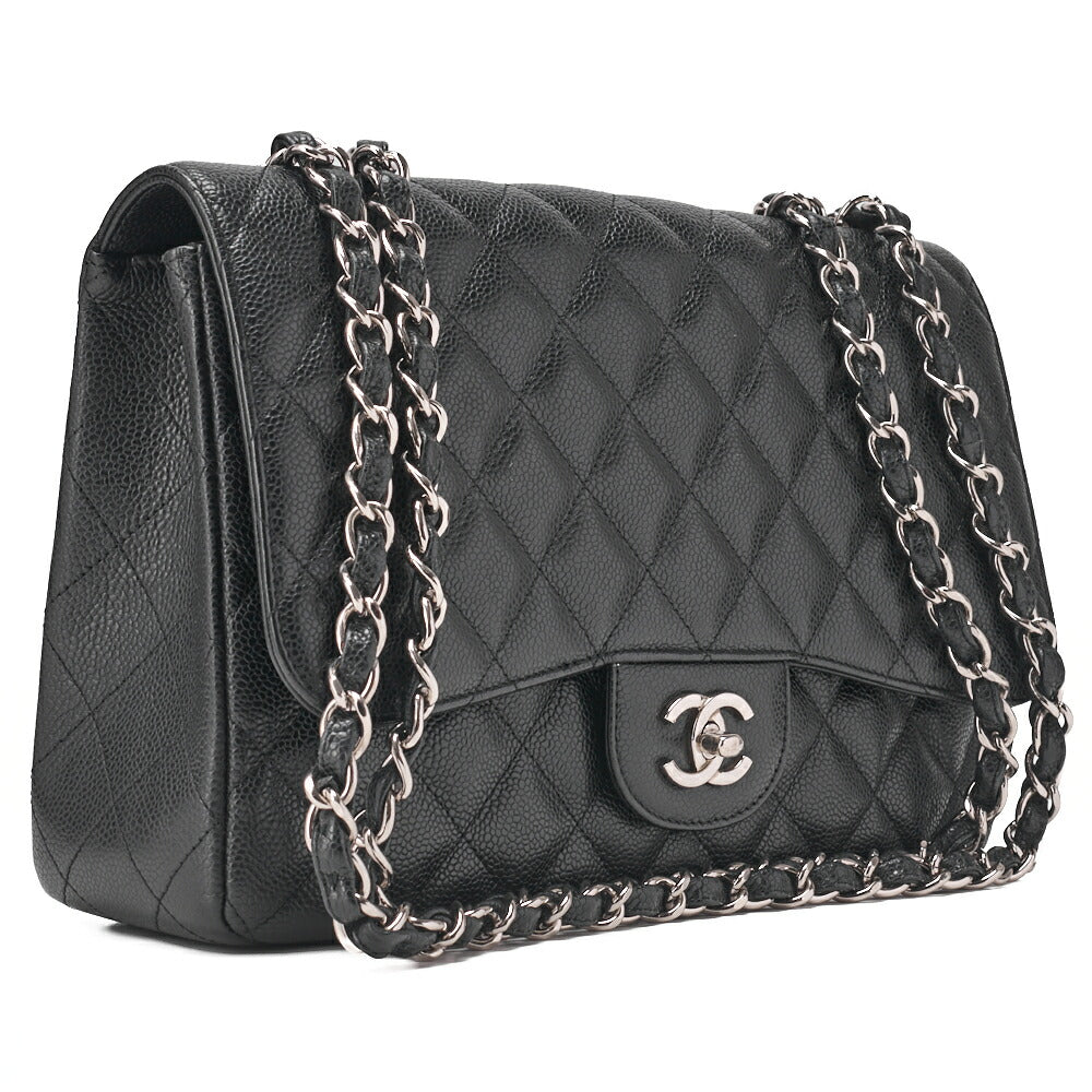 Pre-Owned Chain Shoulder Bag Big Matelassé Caviar Skin Schwarz Silberfarbene Hardware Pre-Owned