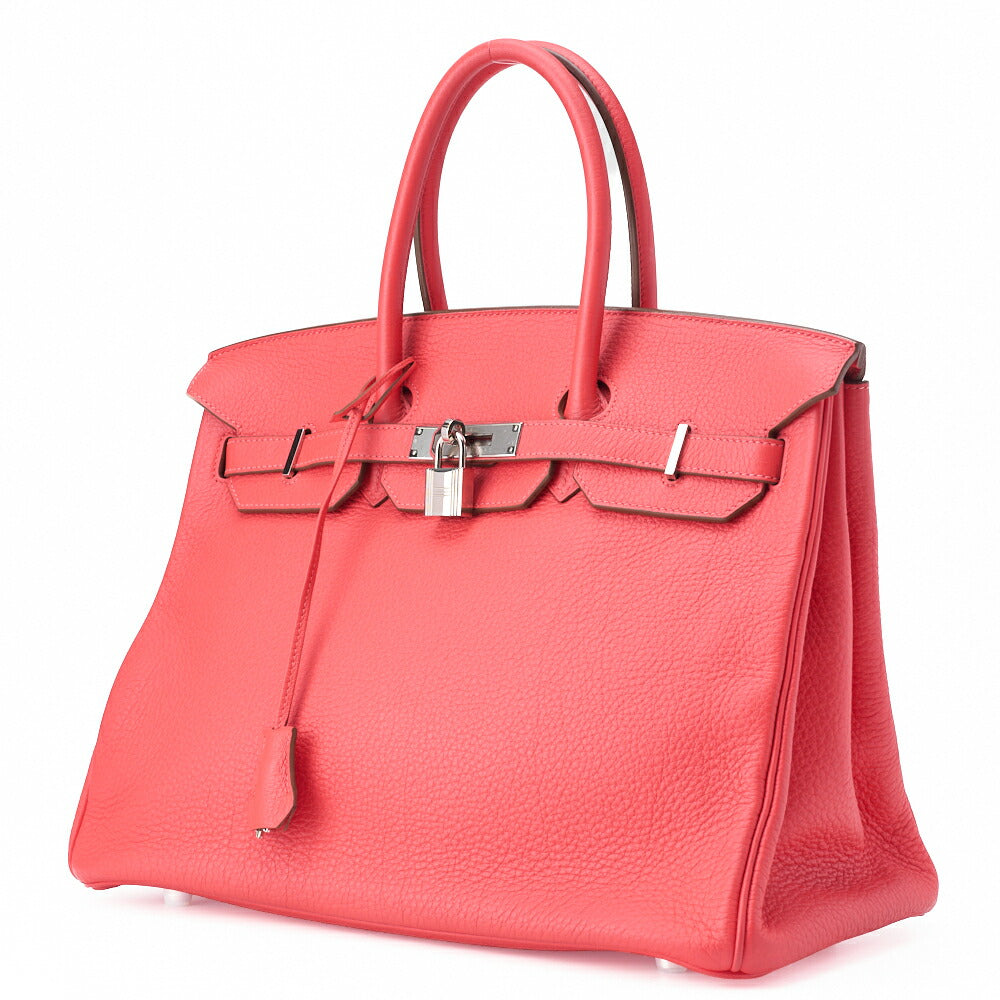 Gebrauchte Birkin 35 Handtasche Tryon Clemence Rouge Pivoine Silberfarbene Hardware Gebraucht