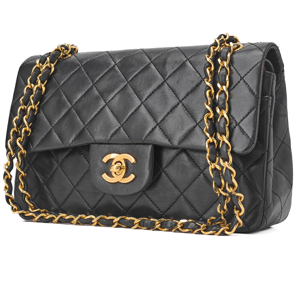 Pre-Owned Schultertasche Matelassé Doppelklappe Lammleder Schwarz Goldfarbene Hardware Pre-Owned