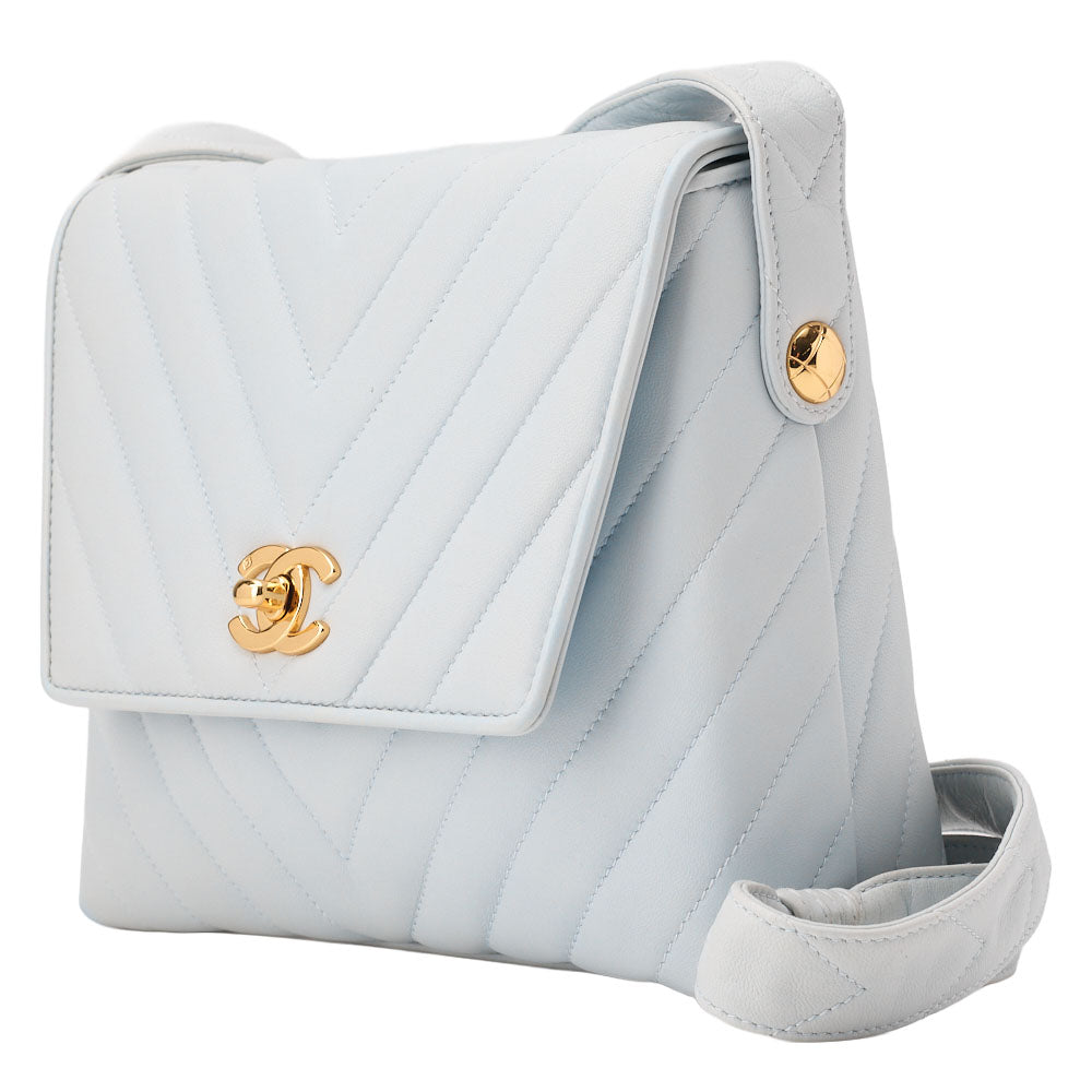 Pre-Owned Schultertasche V-Stitch Coco Mark Lammleder Hellblau Goldfarbene Hardware Pre-Owned