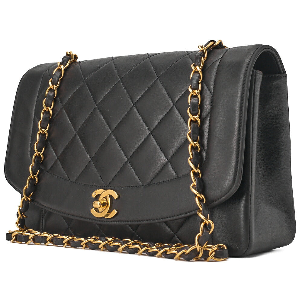Pre-Owned Schultertasche, Matelassé, Lammleder, Schwarz, Goldfarbene Hardware, Pre-Owned