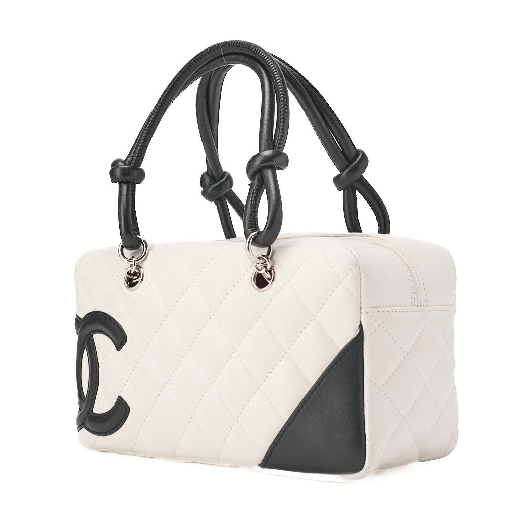 Pre-Owned Mini Tote Bag, Cambon Line, Kalbsleder, Weiß, Silberfarbene Metallteile, Pre-Owned