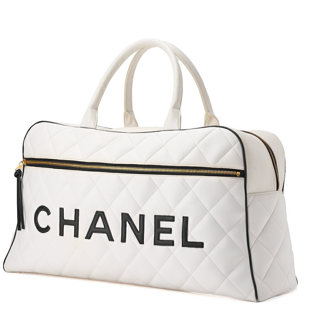 Gebrauchte Handtasche Boston Bag Matelassé Kalbsleder Weiß Goldfarbene Hardware Gebraucht