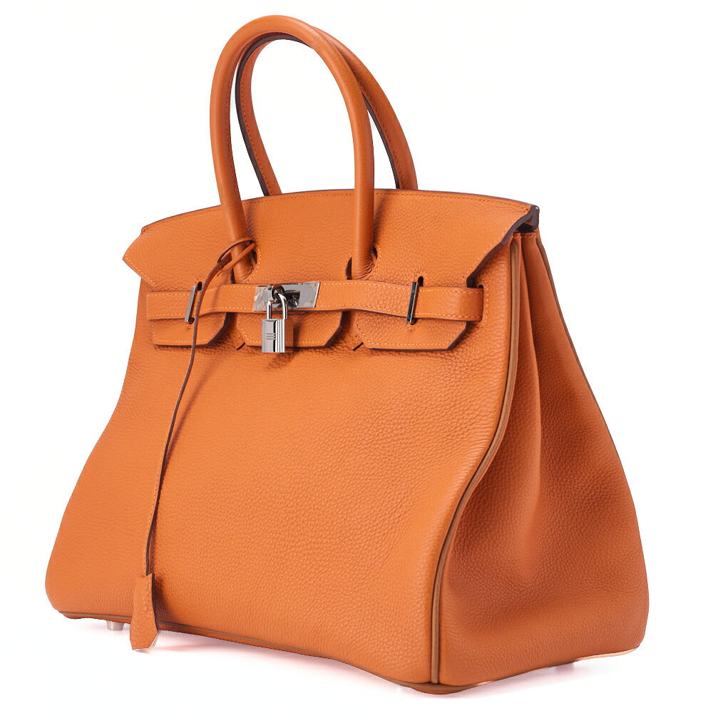 Gebrauchte Birkin 35 Handtasche Togo Orange Silberfarbene Hardware, Gebraucht