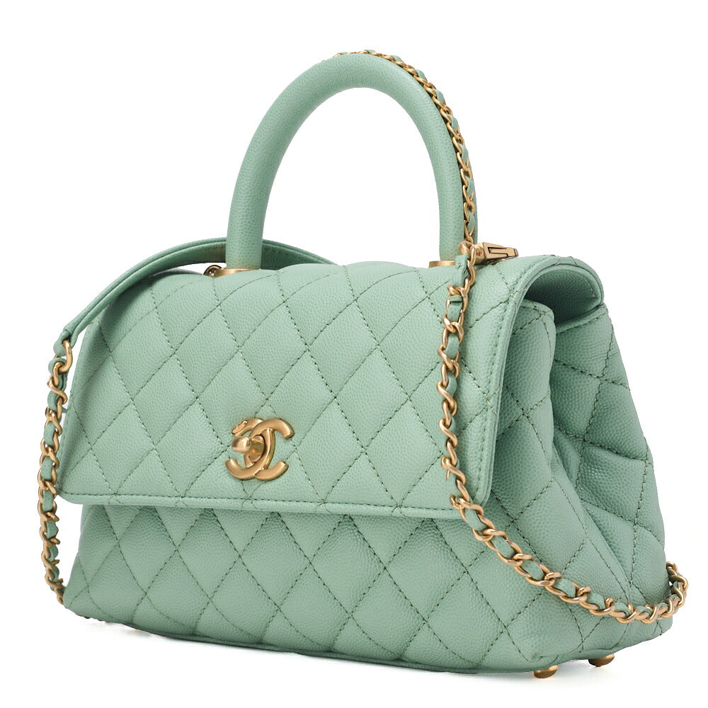 Gebrauchte Umhängetasche Handtasche Matlasse Coco Handle 2WAY Caviar Skin Grün Goldfarbene Hardware, Gebraucht