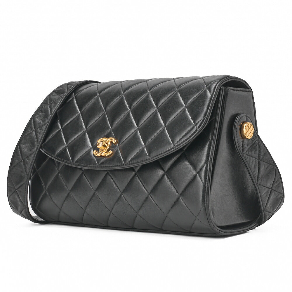 Gebrauchte Schultertasche Coco Mark, runde Klappe, Lammleder, schwarz, goldfarbene Hardware, gebraucht]