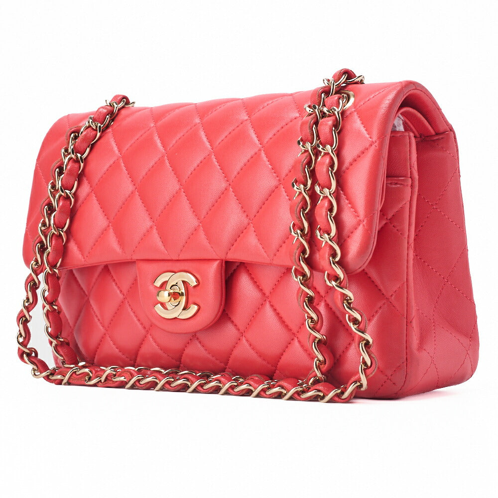 Pre-Owned Kette Schultertasche Matelassé Doppelklappe 23cm Lammleder Rosé Pink Goldfarbene Hardware, Pre-Owned