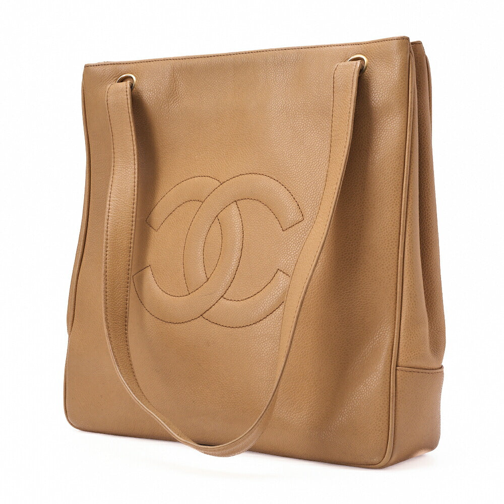 Gebrauchte Big Coco Mark Tote Bag Caviar Skin Beige Goldfarbene Hardware, Gebraucht