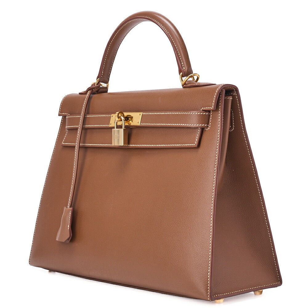 Pre-Owned Kelly 32 External Stitching Handbag Gulliver Brown Gold-Tone Hardware, Pre-Owned