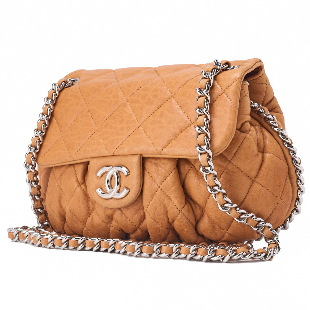 Pre-Owned Matlasse Luxury Chain Shoulder Bag Lammleder Beige Silberfarbene Hardware, Pre-Owned