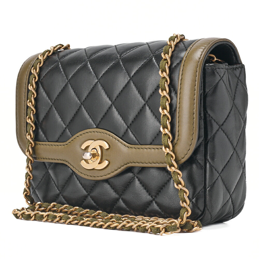 Pre-Owned Mini Matelassé Turnlock Chain Shoulder Bag Lambskin Bicolor Gold-Tone Hardware, Pre-Owned