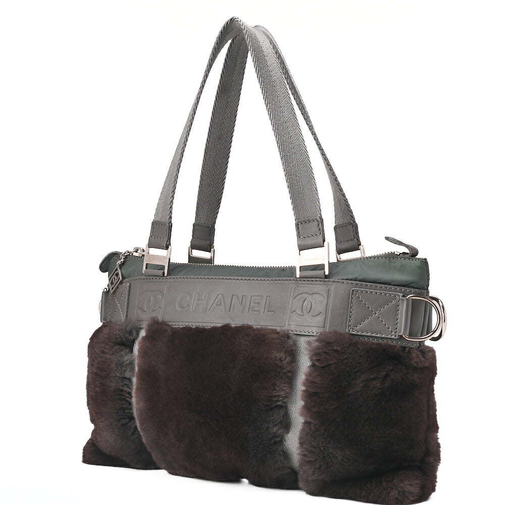 Pre-Owned Cocomark Sportline Tote Bag Lambskin Fur Bicolor Silver-Tone Hardware, Pre-Owned