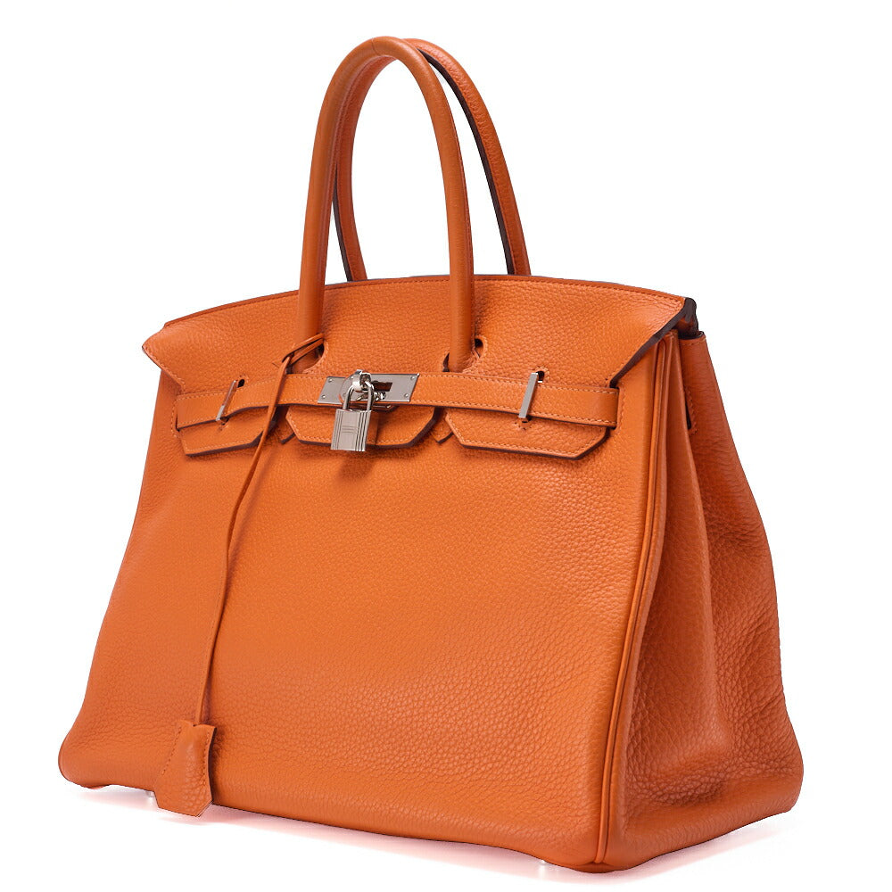 Pre-Owned Birkin 35 Handbag Tryon Orange Silver-Tone Hardware, Pre-Owned