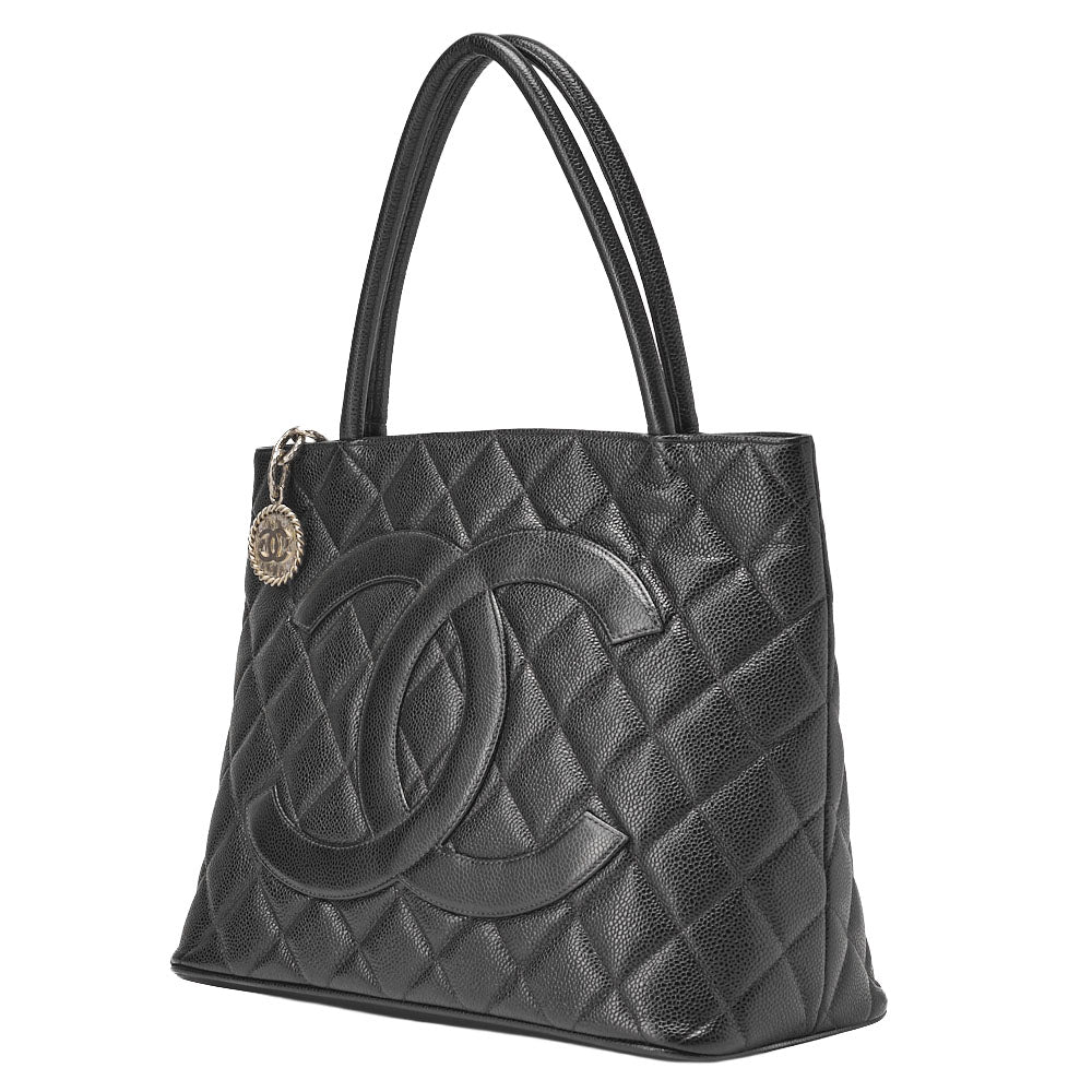 Pre-Owned Matelassé Reprint Tote Caviar Skin Black Silver-Tone Hardware, Pre-Owned