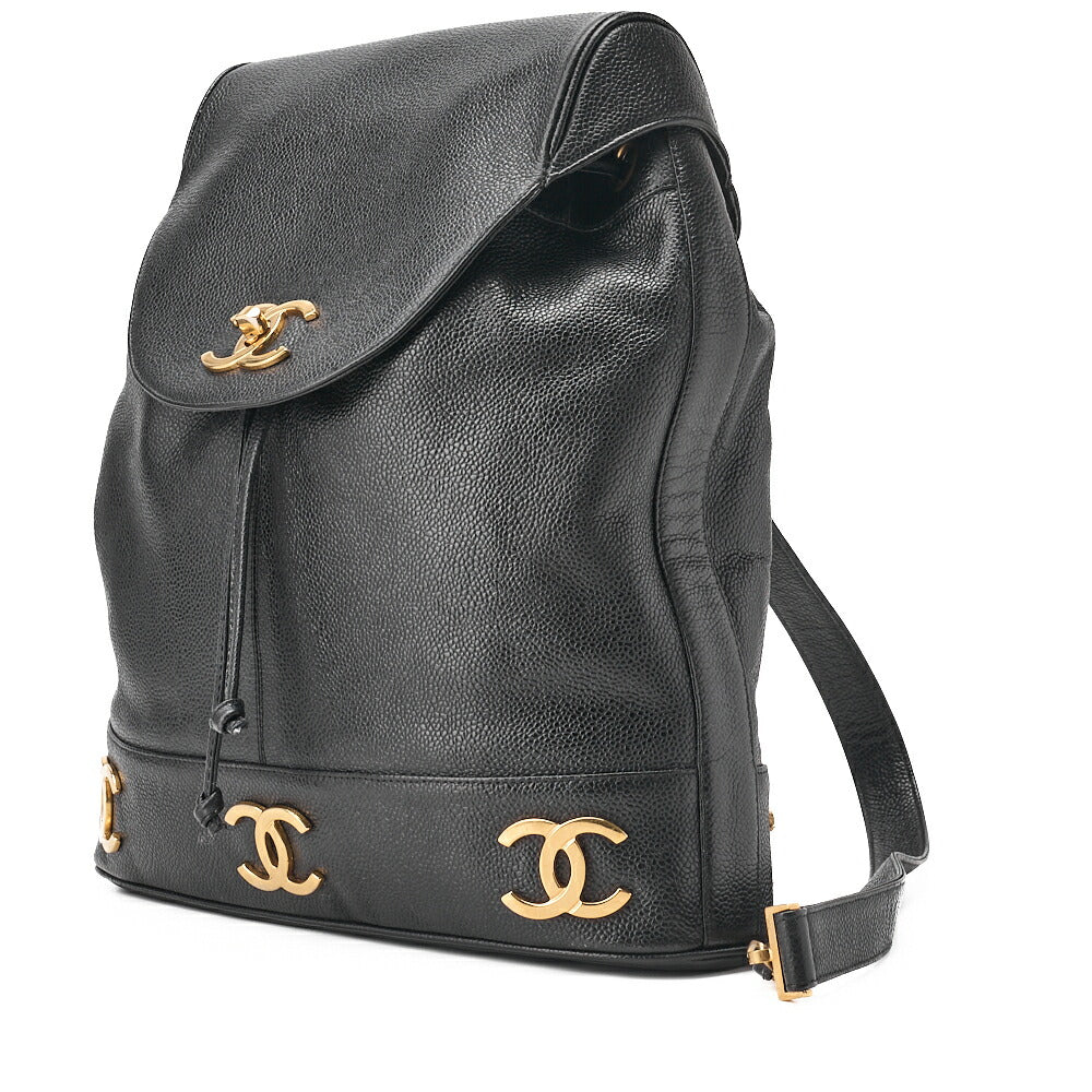 Pre-Owned Backpack Caviar Skin Triple Coco Turnlock Black Gold-Tone Hardware, Pre-Owned