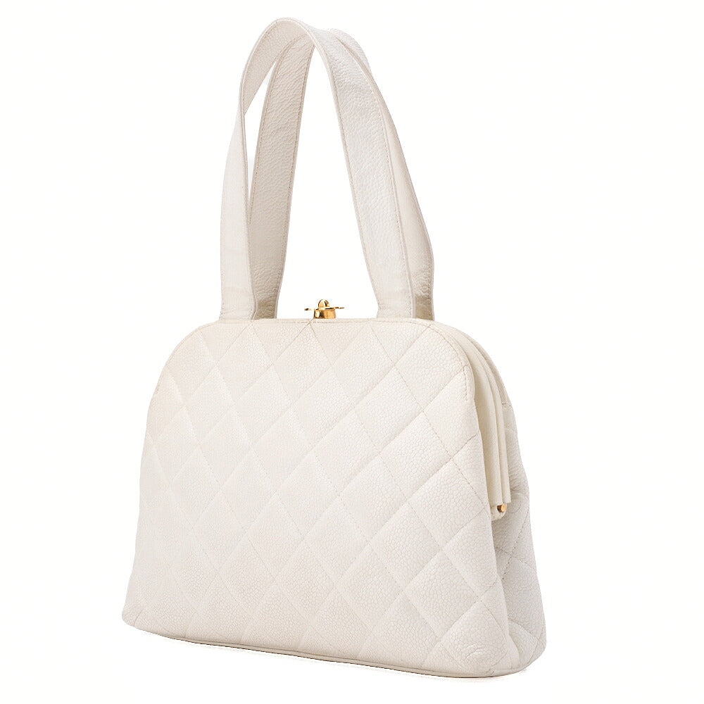Pre-Owned Handbag Matelassé Mouth Coco Mark Caviar Skin White Gold-Tone Hardware, Pre-Owned